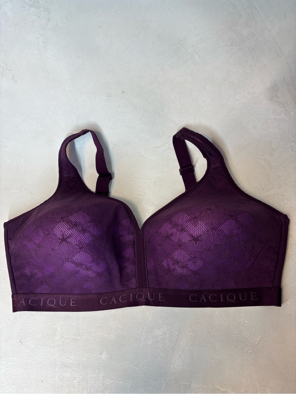Cacique Deep Purple Lace Wireless Full Coverage Bra, sports bra, 42DDD